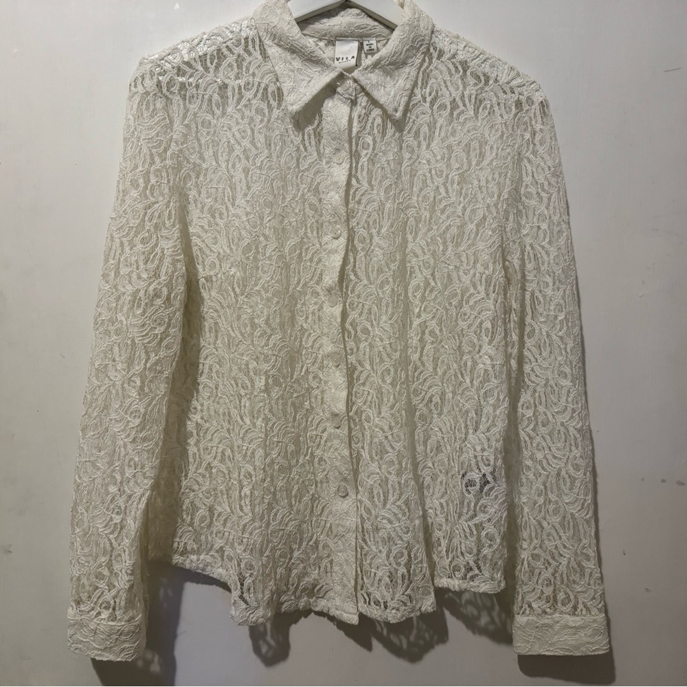 White Lace Button Down Blouse